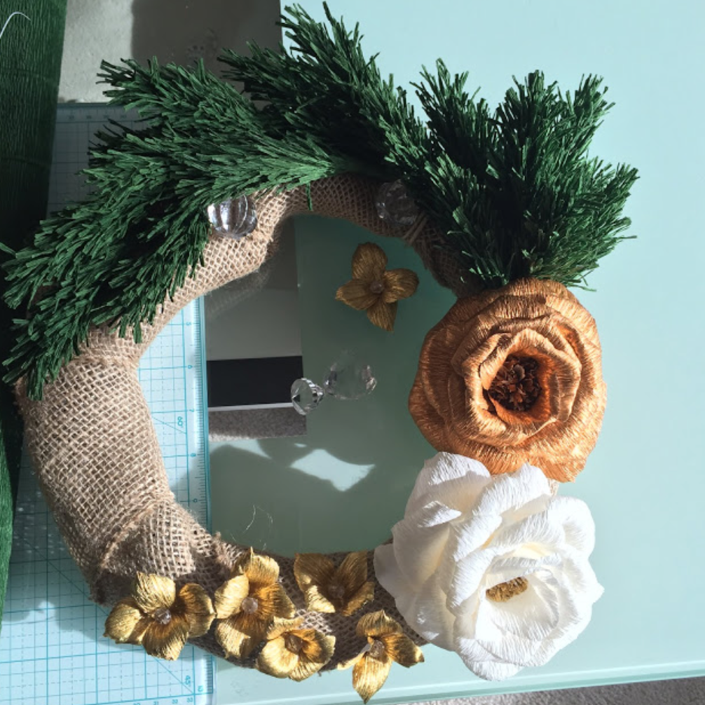 crepe paper flower christmas wreath diy