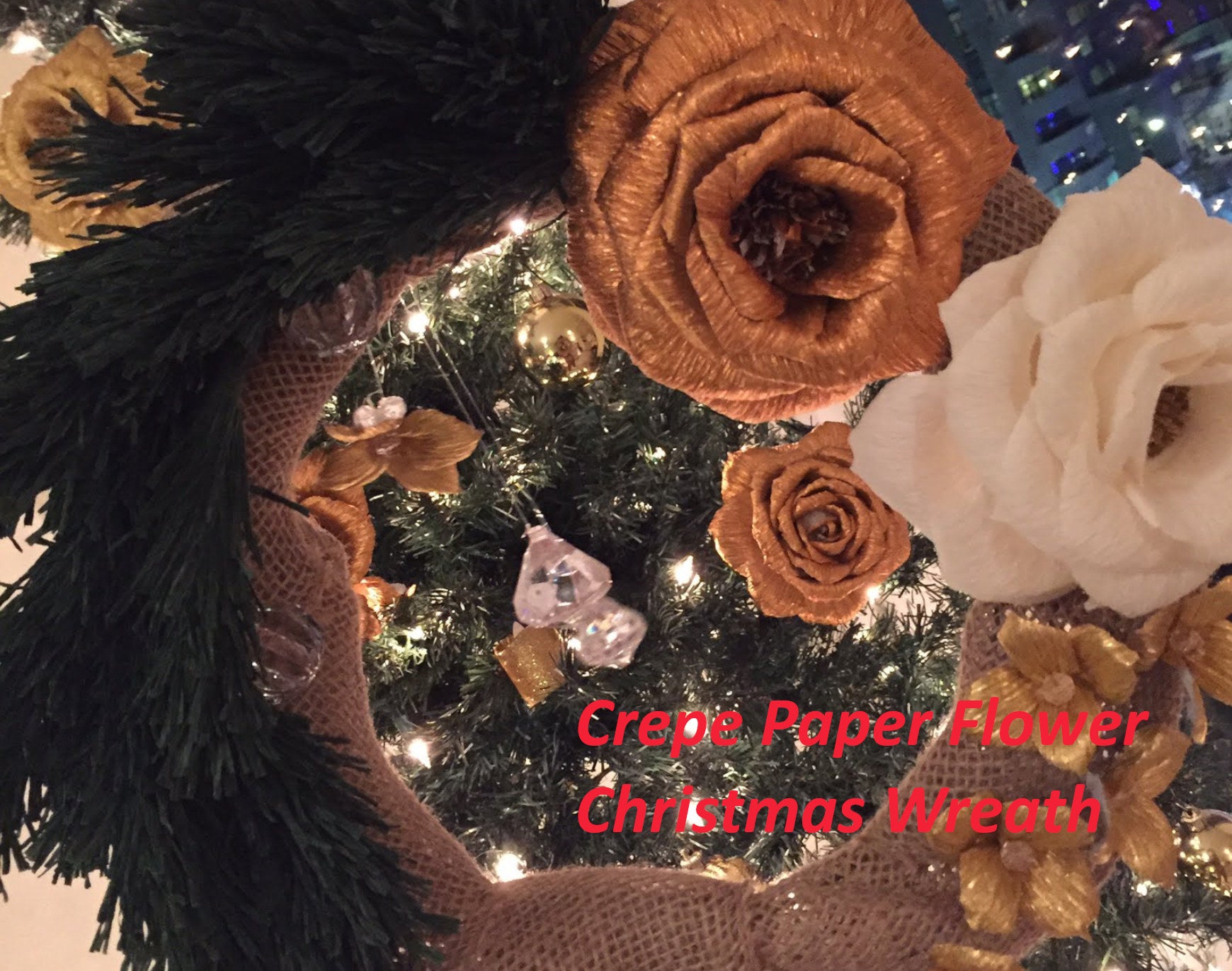 crepe paper flower christmas wreath diy