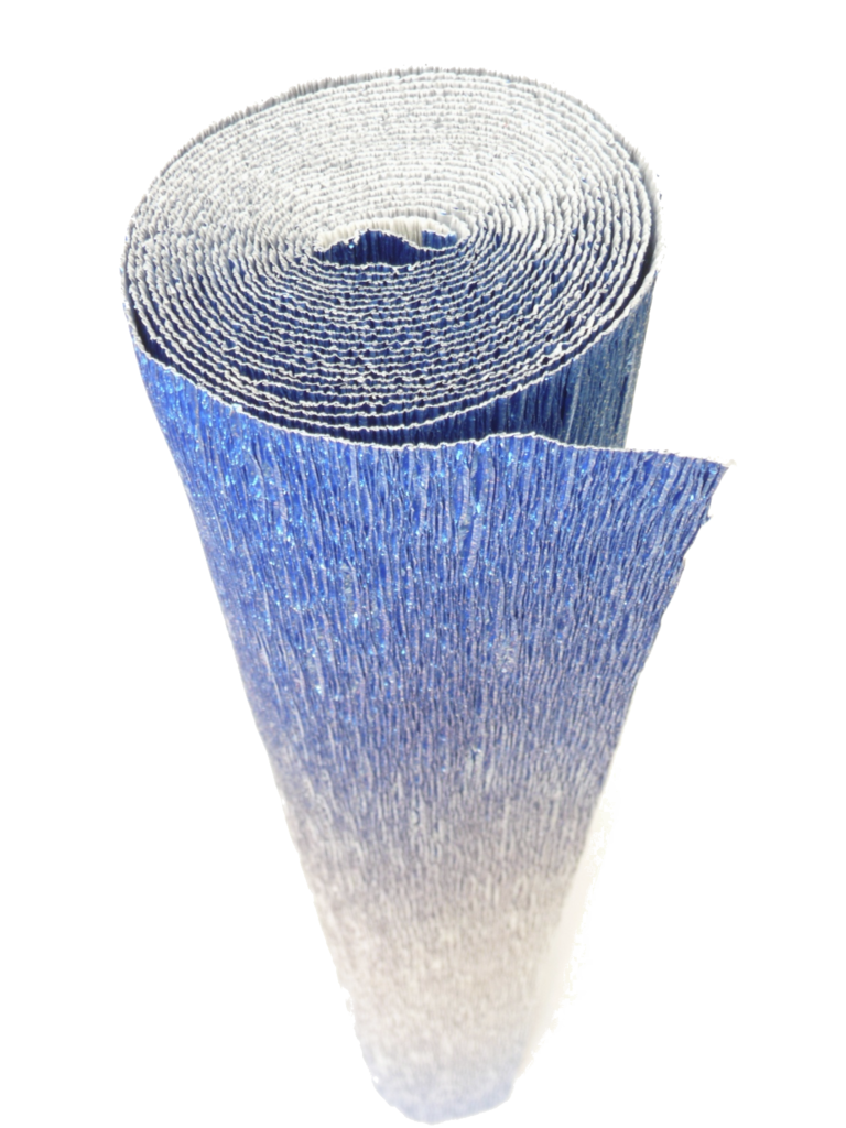 Italian Crepe Paper roll 180 gram - 802/2 MID-SUMMER BLUE/SILVER METALLIC NUANCE